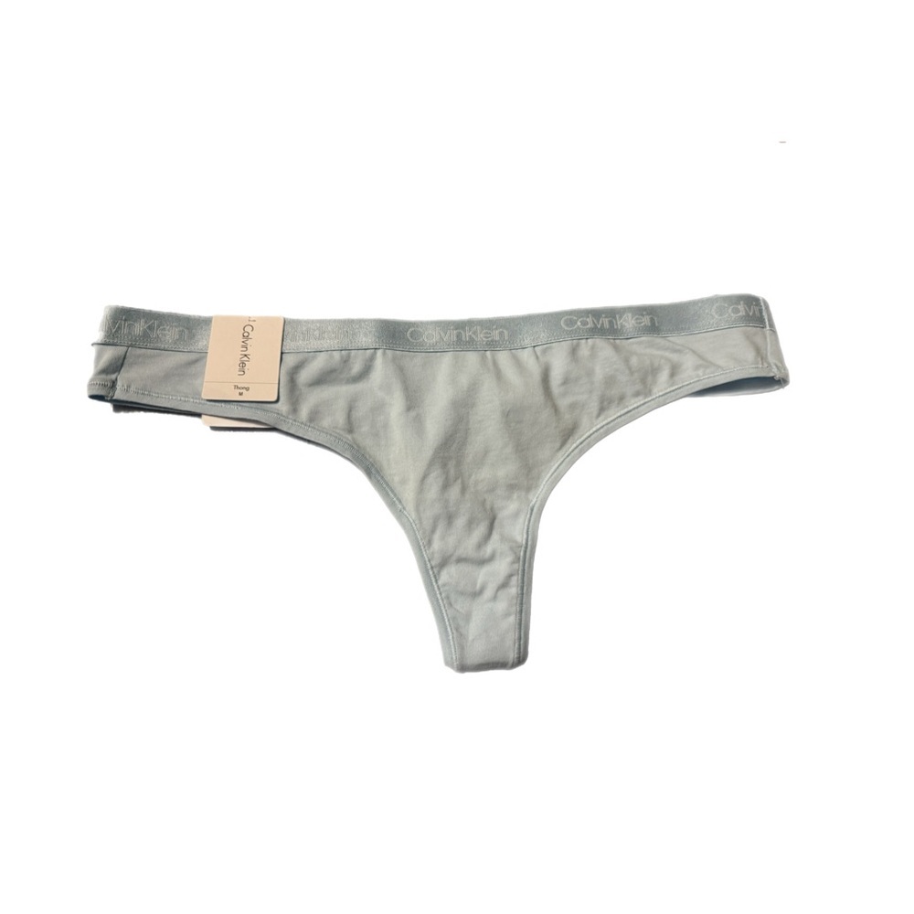 Calvin Klein Cotton Essentials Logo Thong — QD3748 — Rain Dance (450) — Medium